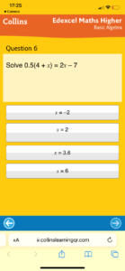 GCSE maths quiz screenshot