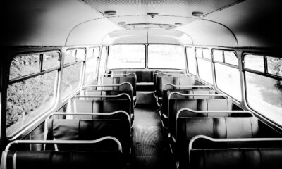 Empty bus in black and white