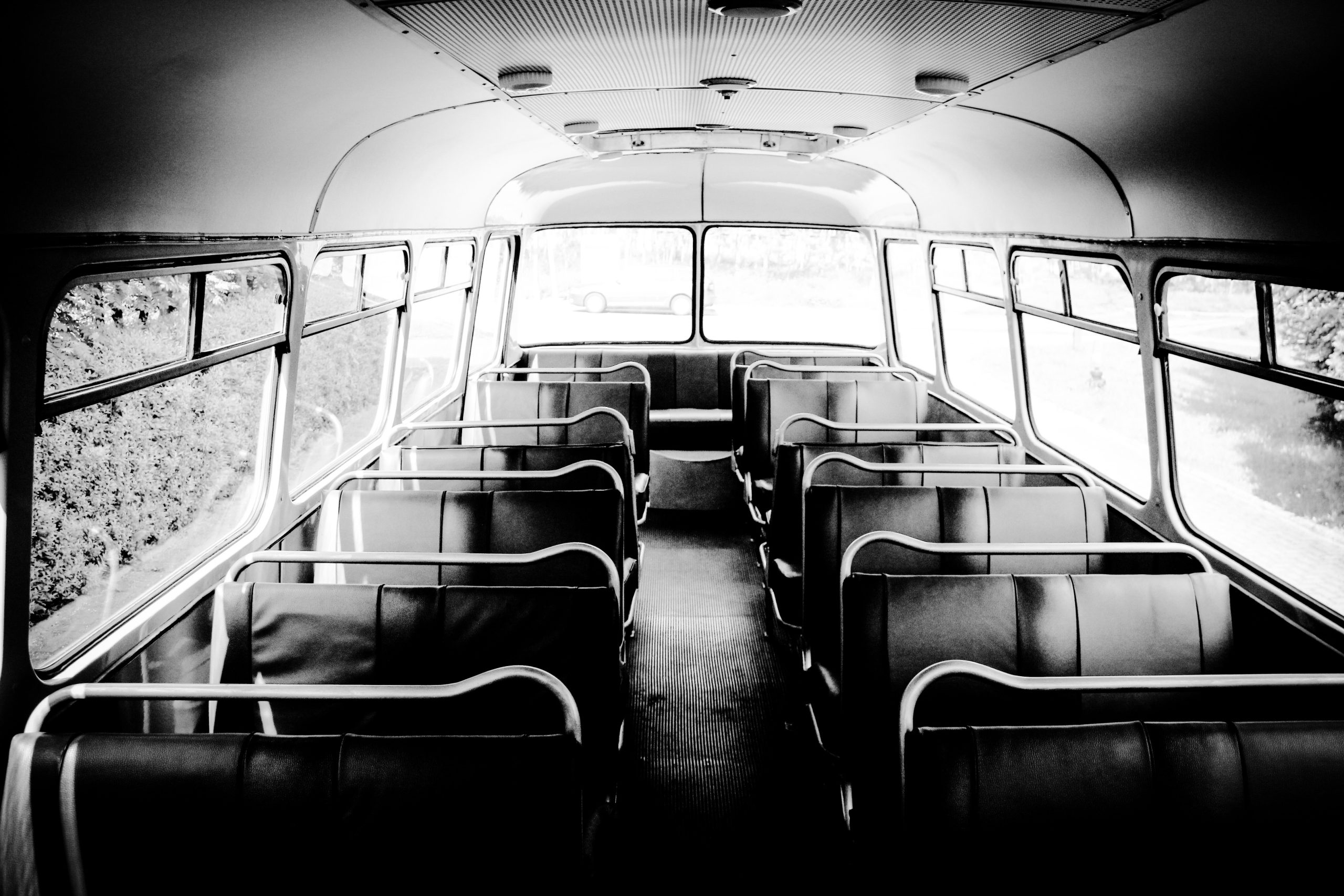 Empty bus in black and white
